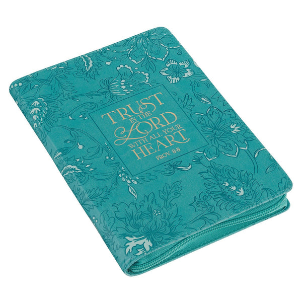 Trust in the Lord Teal Floral Faux Leather Journal with Zipper Closure - Proverbs 3:5