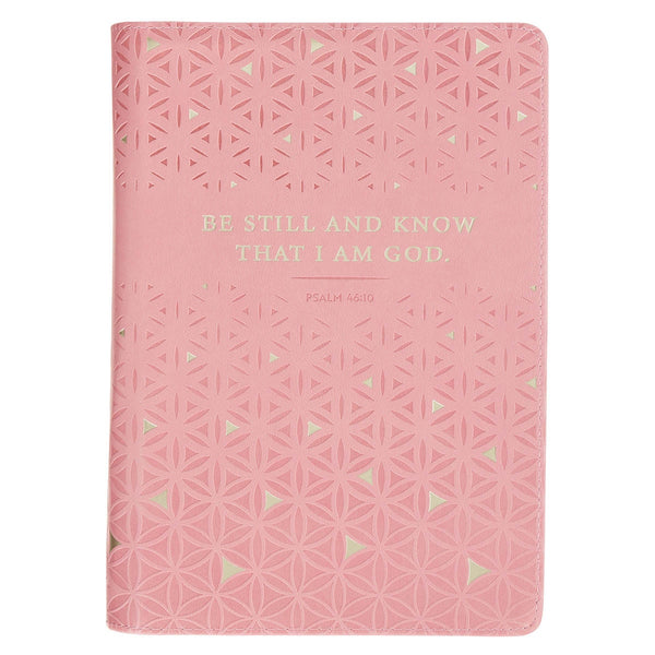 Be Still and Know Geometric Pink Faux Leather Journal with Zipper Closure - Psalm 46:10 - KI Gifts Christian Supplies