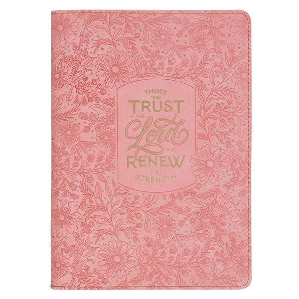 Trust Pink Floral Faux leather Classic Journal with Zipper Closure - Isaiah 40:31 - KI Gifts Christian Supplies