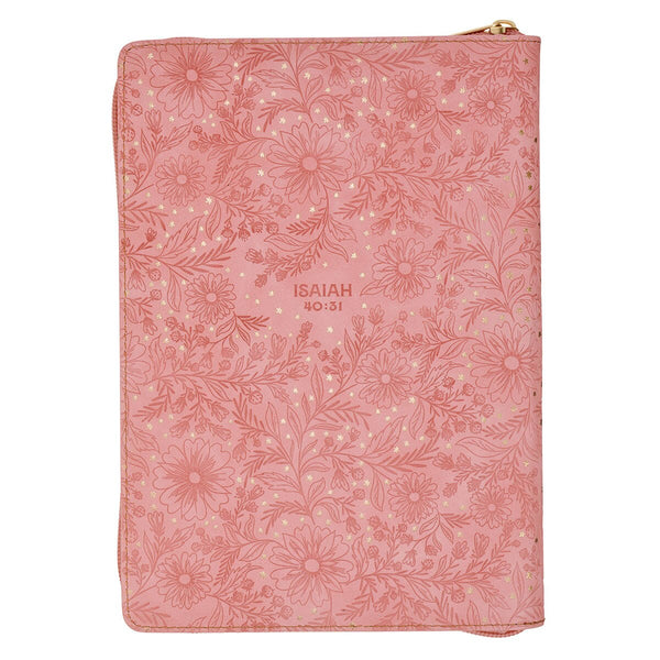 Trust Pink Floral Faux leather Classic Journal with Zipper Closure - Isaiah 40:31