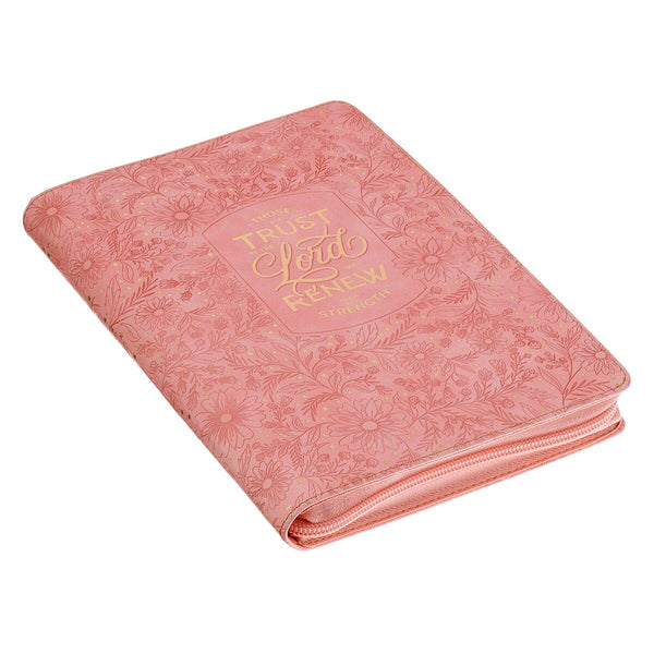 Trust Pink Floral Faux leather Classic Journal with Zipper Closure - Isaiah 40:31
