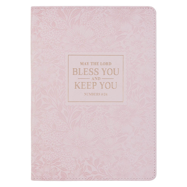 Bless and Keep You Blush Bloom Faux Leather Classic Journal - Numbers 6:24 - KI Gifts Christian Supplies