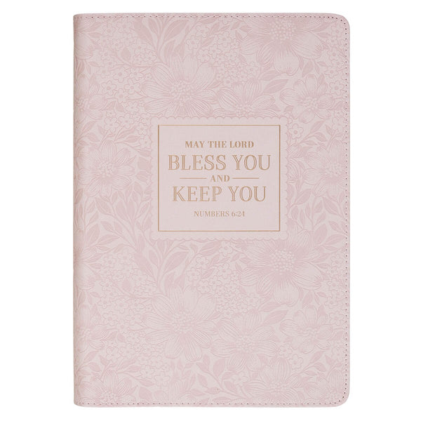 Bless and Keep You Blush Bloom Faux Leather Classic Journal - Numbers 6:24