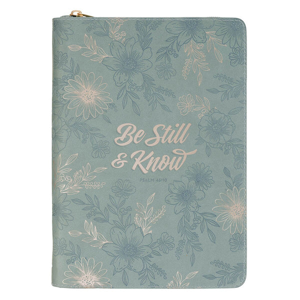 Be Still and Know Teal Floral Faux Leather Classic Journal with Zipper Closure - Psalm 46:10