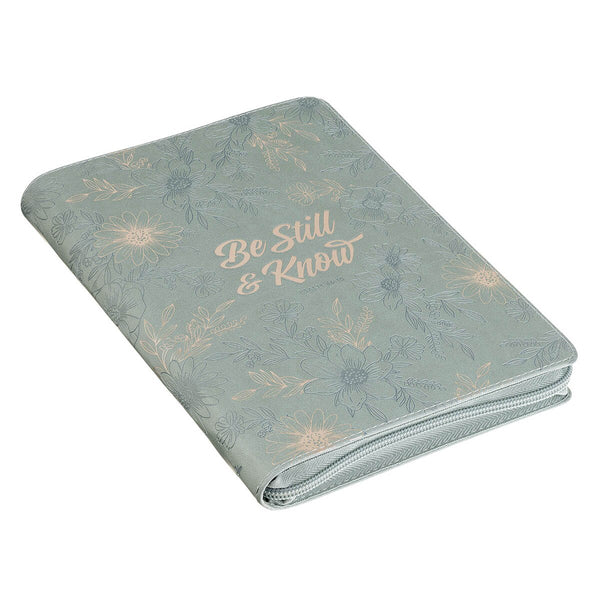 Be Still and Know Teal Floral Faux Leather Classic Journal with Zipper Closure - Psalm 46:10