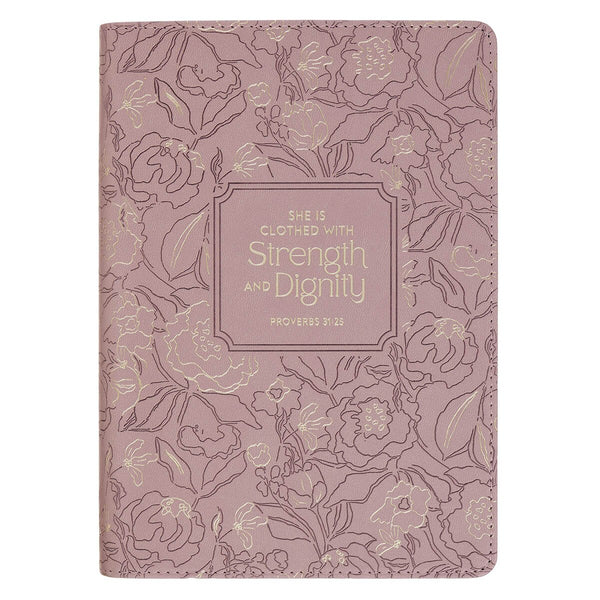 Strength and Dignity Dusty Purple Floral Faux Leather Classic Journal - Proverbs 31:25