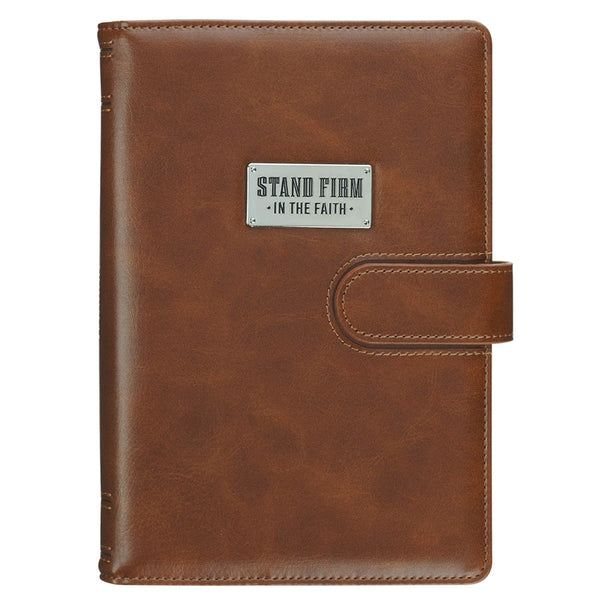 Stand Firm in the Faith Honey-Brown Faux Leather Journal Cover with Magnetic Closure - 1 Corinthians 16:13 - KI Gifts Christian Supplies