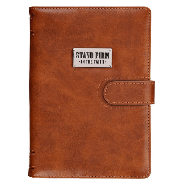 Stand Firm in the Faith Honey-Brown Faux Leather Journal Cover with Magnetic Closure - 1 Corinthians 16:13