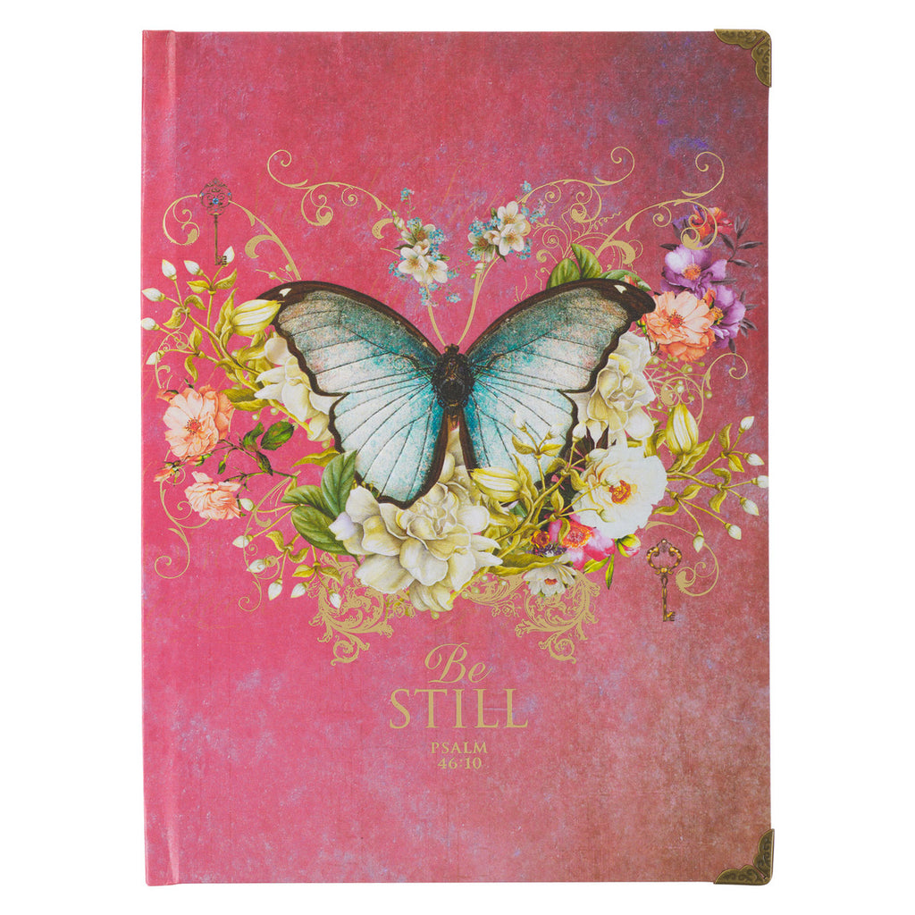Pink Be Still Butterfly Hardcover Journal - Psalm 46:10