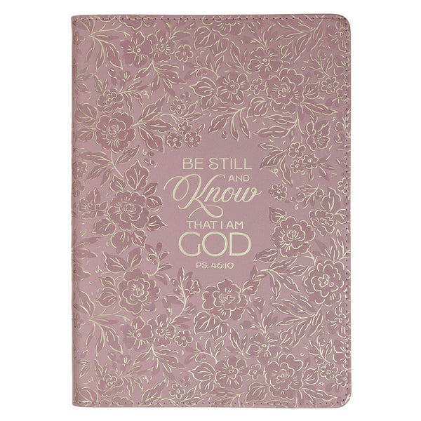 Be Still and Know Mauve Floral Faux Leather Slimline Journal - Psalm 46:10