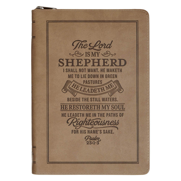 The Lord Is My Shepherd Tan Faux Leather Zippered Slimline Journal - Psalm 23:1-3