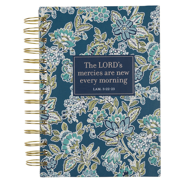 Morning Mercies Blue and Green Floral Spiral Journal - Lamentations 3:22-23 - KI Gifts Christian Supplies
