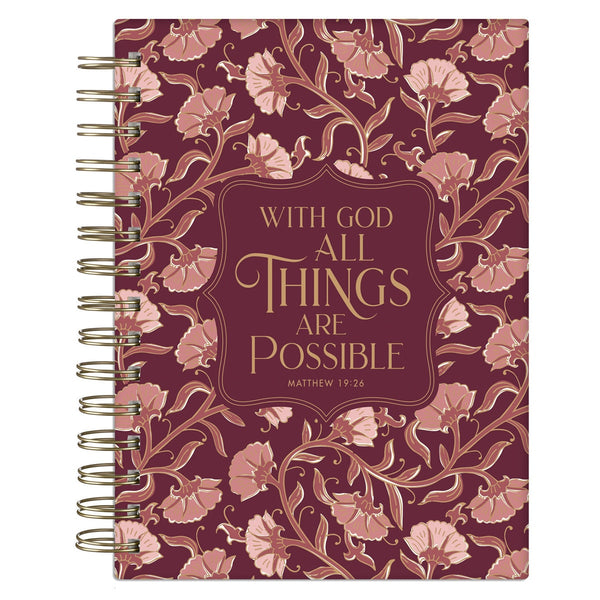 Things Are Possible Burgundy Blush Spiral Journal - Matthew 19:26 - KI Gifts Christian Supplies