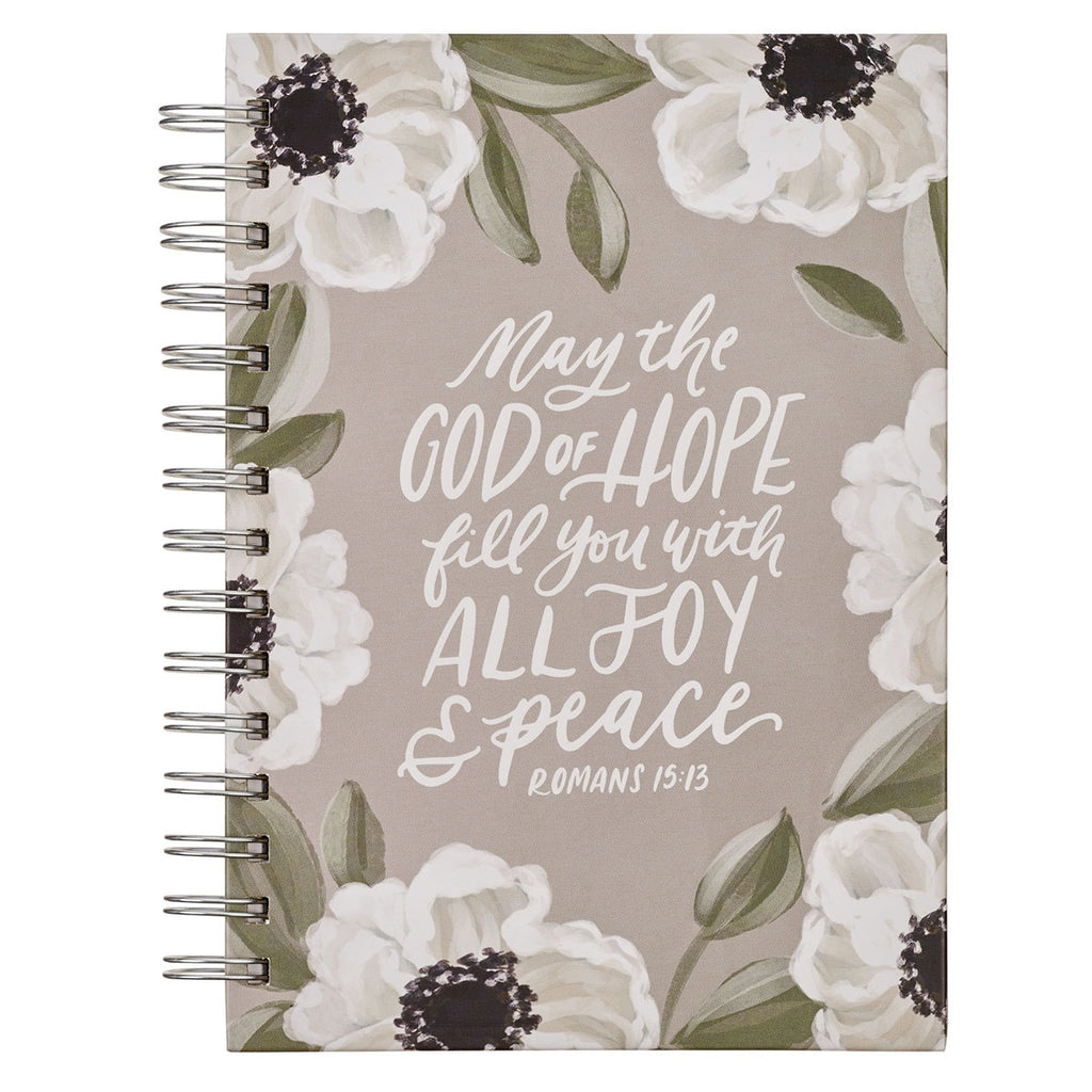 Joy and Peace Gray Floral Spiral Journal - Romans 15:13