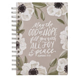 Joy and Peace Gray Floral Spiral Journal - Romans 15:13