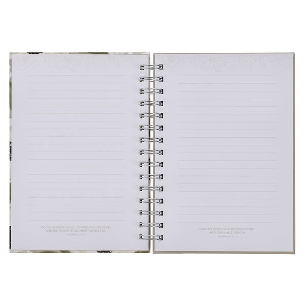 Joy and Peace Gray Floral Spiral Journal - Romans 15:13