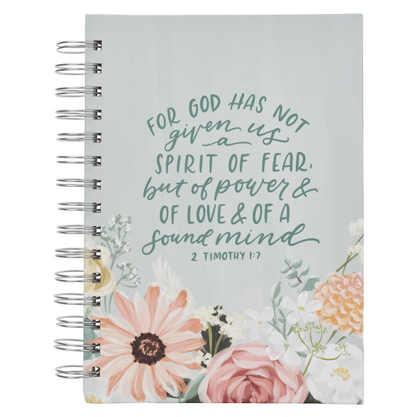 Let the Power, Love, and a Sound Mind Mint Floral Spiral Journal – 2 Timothy 1:7 - KI Gifts Christian Supplies