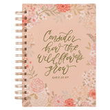 Consider the Wildflowers Peach Floral Spiral Journal - Luke 12:27