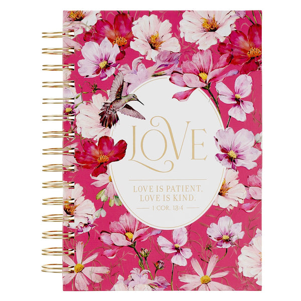 Love Cherry Pink Hummingbird Spiral Journal - 1 Corinthians 13:4 - KI Gifts Christian Supplies