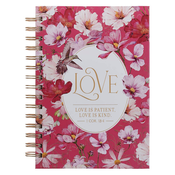 Love Cherry Pink Hummingbird Spiral Journal - 1 Corinthians 13:4