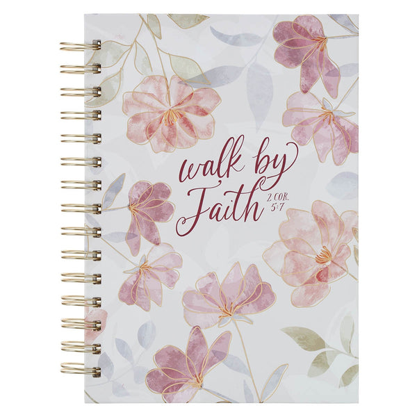 Walk by Faith Pink Cosmos Spiral Journal - 2 Corinthians 5:7 - KI Gifts Christian Supplies