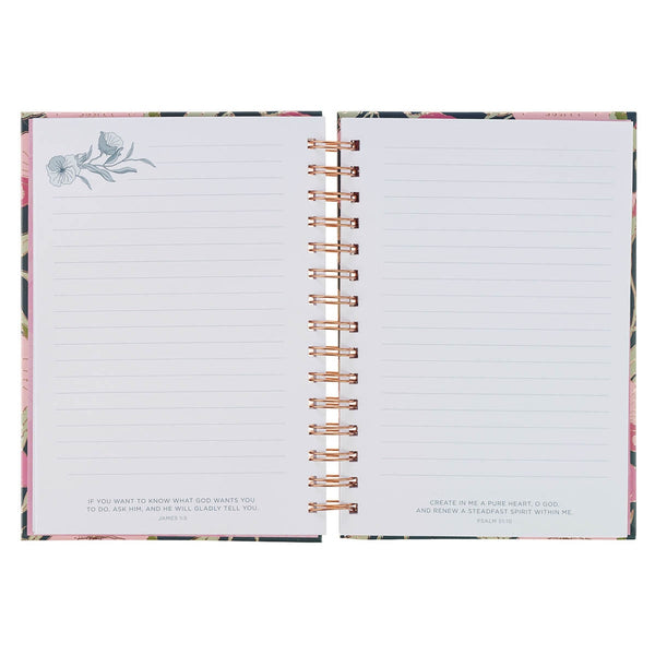 Strength and Dignity Deep Teal Floral Spiral Journal - Proverbs 31:25