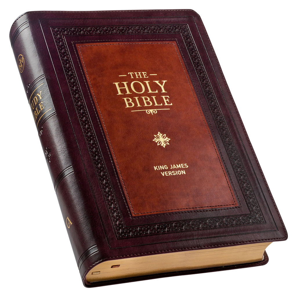 Burgundy and Saddle Tan Faux Leather Large Print King James Version Study Bible with Thumb Index
