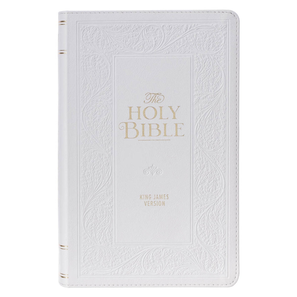 White Floral Faux Leather Giant Print Standard-size King James Version Bible with Thumb Index