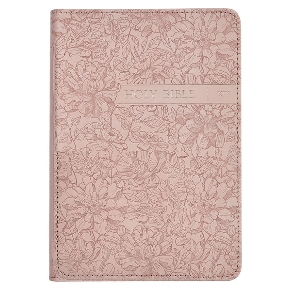Blush Pink Floral Faux Leather Compact King James Version Bible - KI Gifts Christian Supplies