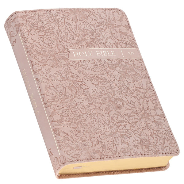 Blush Pink Floral Faux Leather Compact King James Version Bible