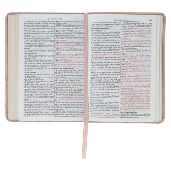 Blush Pink Floral Faux Leather Compact King James Version Bible
