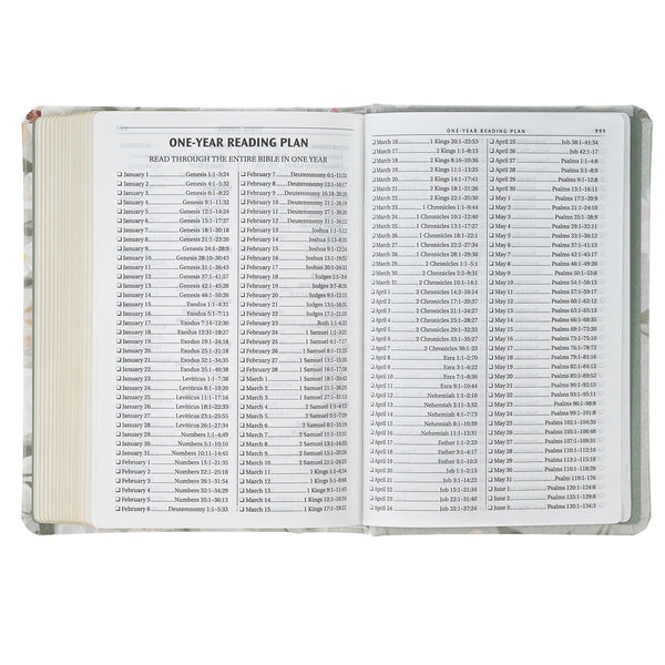 Lichen Gray Floral Faux Leather Hardcover King James Version Bible - Psalm 23:3