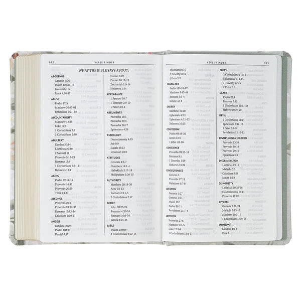 Lichen Gray Floral Faux Leather Hardcover King James Version Bible - Psalm 23:3