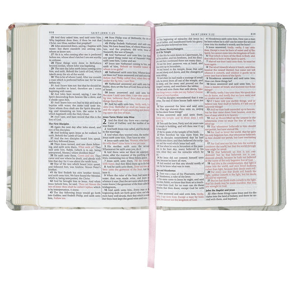 Lichen Gray Floral Faux Leather Hardcover King James Version Bible - Psalm 23:3