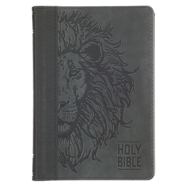 Black and Gray Lion Faux Leather Hardcover Compact King James Version Bible - KI Gifts Christian Supplies