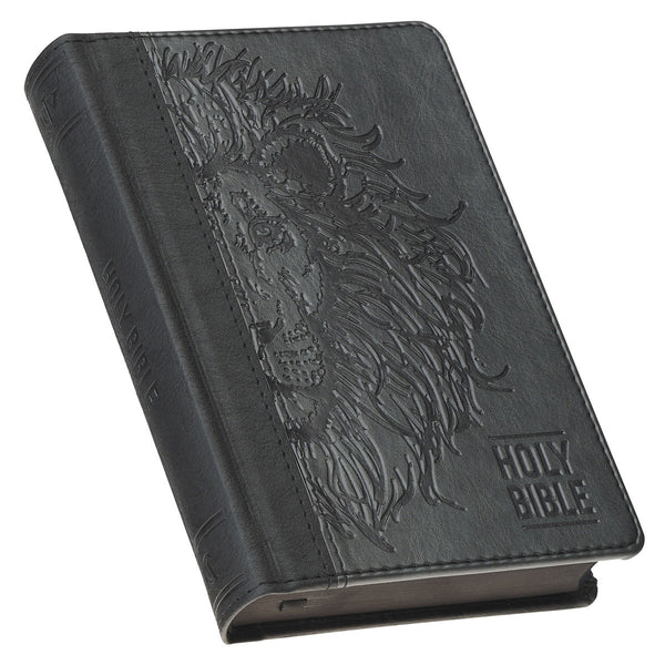 Black and Gray Lion Faux Leather Hardcover Compact King James Version Bible