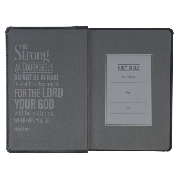 Black and Gray Lion Faux Leather Hardcover Compact King James Version Bible