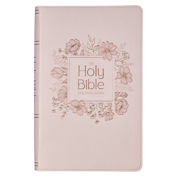 Blush Floral Faux Leather Standard-size Giant Print KJV Bible Thumb Index - KI Gifts Christian Supplies