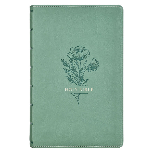 Teal Floral Faux Leather Giant Print Standard-size King James Version Bible with Thumb Index - KI Gifts Christian Supplies