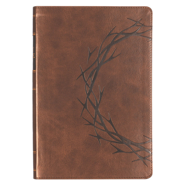 Brown Crown of Thorns Giant Print Full-size King James Version Bible with Thumb Index - KI Gifts Christian Supplies