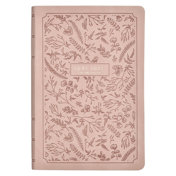 Blush Pink Floral Giant Print Full-size King James Version Bible with Thumb Index - KI Gifts Christian Supplies