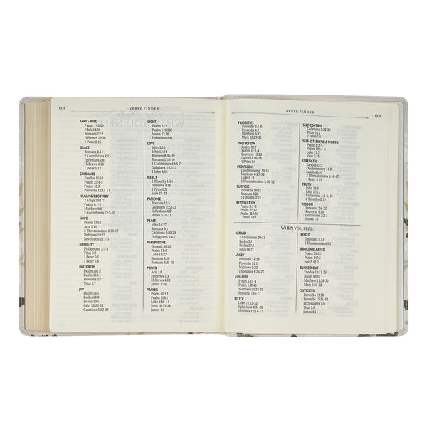 Cream Floral Faux Leather KJV Note-taking Bible - Psalm 91:4