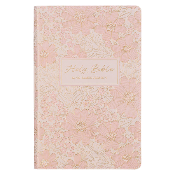 Pale Pink Floral Faux Leather King James Version Deluxe Gift Bible with Thumb Index - KI Gifts Christian Supplies