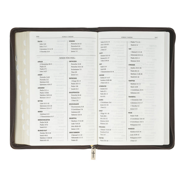 Crown of Thorns Two-tone Brown Faux Leather King James Version Deluxe Gift Bible with Thumb Index and Zipper Closure