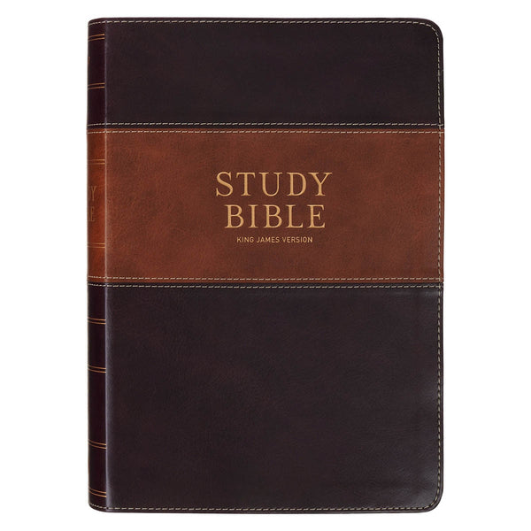 Burgundy and Toffee Faux Leather King James Study Bible with Thumb Index - KI Gifts Christian Supplies