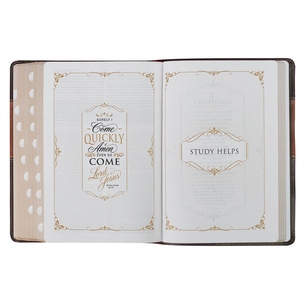 Burgundy and Toffee Faux Leather King James Study Bible with Thumb Index