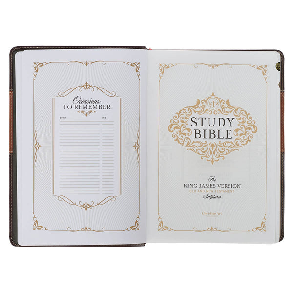 Burgundy and Toffee Faux Leather King James Study Bible with Thumb Index
