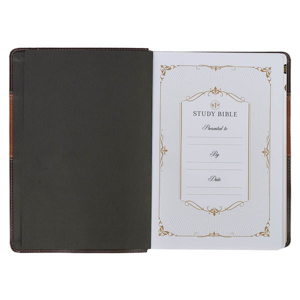 Burgundy and Toffee Faux Leather King James Study Bible with Thumb Index