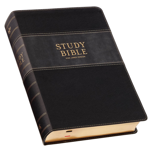 Black and Graphite Faux Leather Large Print King James Version Study Bible with Thumb Index - KI Gifts Christian Supplies