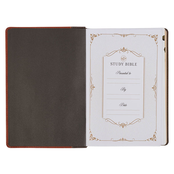 Dark Brown and Honey Brown Faux Leather Large Print King James Version Study Bible with Thumb Index